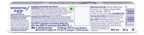 Pasta De Dientes Sensodyne Rapid Relief, 80 G, Paquete De 2