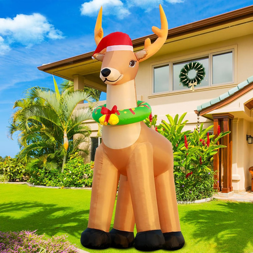 Decoracion Inflable De Reno De Navidad Enorme, Luces Led