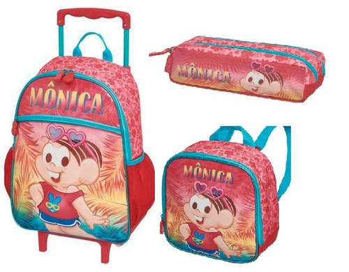 Kit Mochila Rodinha Lanch Estojo Monica Verão Pop Pacific