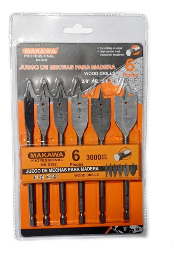 Set Mechas - Brocas Para Madera Plana - 6 Piezas - Makawa