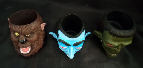3 Macetas Monstruos- Dracula-frankenstein-hombre Lobo
