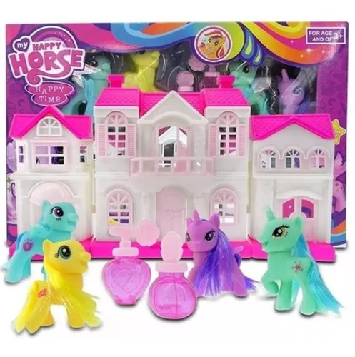 Pony Fashion House X 4 Unicornio + Casa Super Cla Fdla23-5 Color Rosa