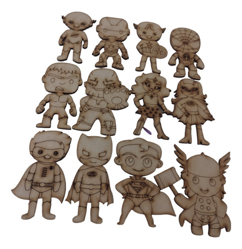 Figuras Para Pintar Superheroes Mini En Mdf 12 Pzs 9 Cm 