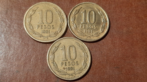 3 Monedas De 10 Pesos 1981 Ángel Libertad Excelente Estado..