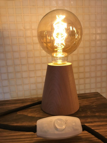 Imagen 2 de 6 de Base Madera Portalamparas Mesa De Luz Volcán