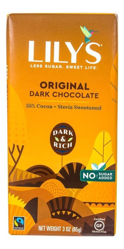 Chocolate Oscuro Lily´s Original 55% Cacao Con Stevia 85g Se