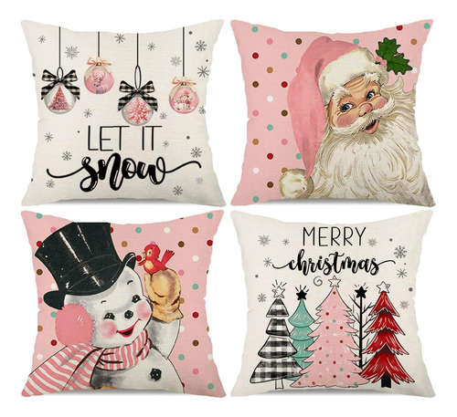 Juego De 4 Fundas De Almohada Rosas 40 X 40 Cm Navidad