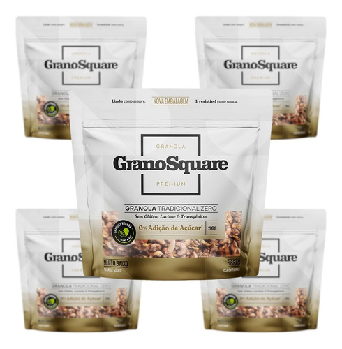 Granola Grano Square Premium Zero Açúcar Kit Com 5 Un 200g