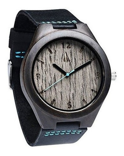 Treehut Mens Ebony Reloj De Madera De Roble De Plata Con Cor