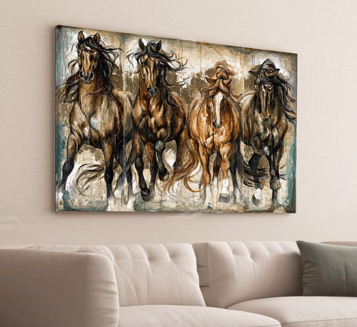 Cuadros De Caballos Elegantes En Canvas Grueso Galería Color Galopando Armazón bastidor