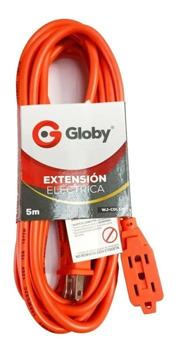 Extensión Eléctrica 5 Mts Industrial Naranja Calibre 14awg