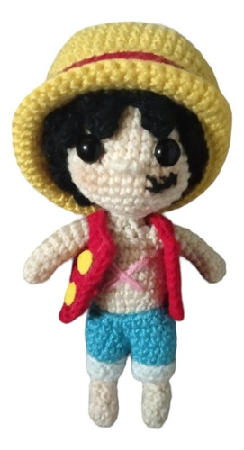 100%crochet,amigurumi,peluche,adorno,muñeco Luffy One Piece