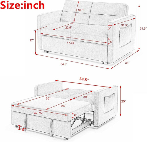 Sofa Cama Extraible 3 En 1 Terciopelo Color Beige Gynsseh