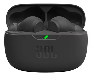 Fones de ouvido intra-auriculares sem fio JBL Vibe Beam pretos com luz LED