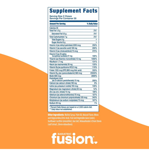 Bariatric Fusion Multivitamin Tropical Fruit 60 Soft Chews Sabor Frutas Tropicales