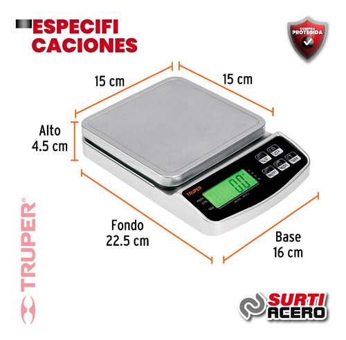 Báscula Digital De Precisión, 3kg, Truper 102317 102317