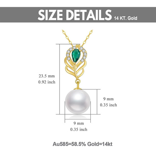 Collar Cadena Oro 14 Quilates Colgante Pavo Real Perla