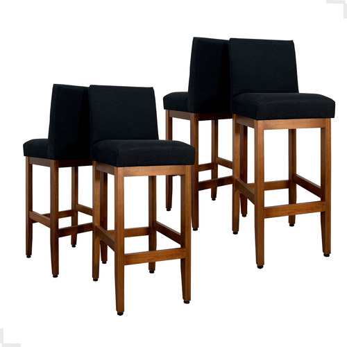 kit 4 Banquetas Estofadas Alta Jade cor preto com acabamento verniz do 105cm do alto