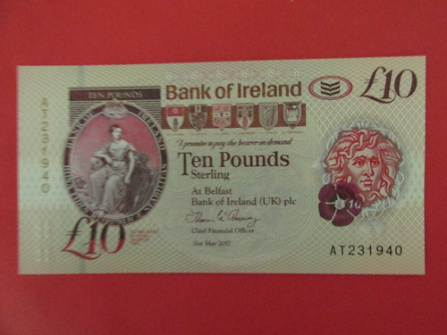 Billete Banco De Irlanda 10 Libras Esterlinas Polimero 2017