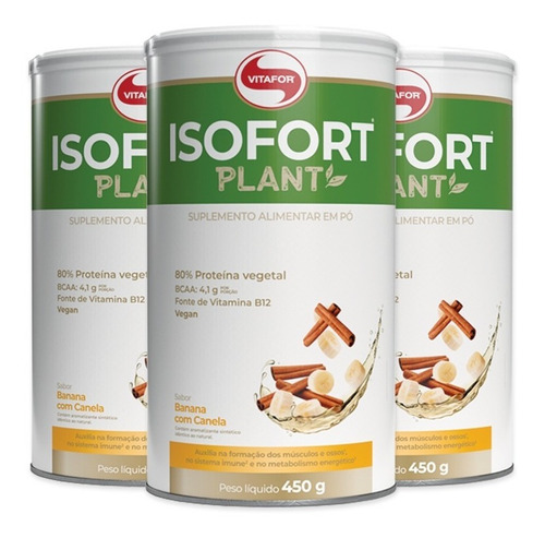 Kit 3 Isofort Plant Vitafor 450g Banana Com Canela.