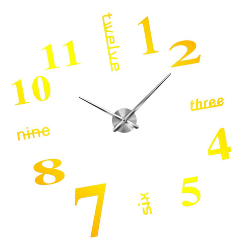Reloj De Pared 3d Con Números De Espejo Etiquetas Dorado