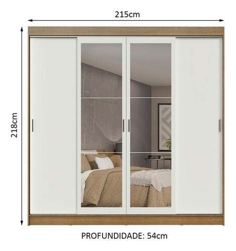 Guarda-roupa Casal Austin 4 Portas 3 Gavetas Rustic