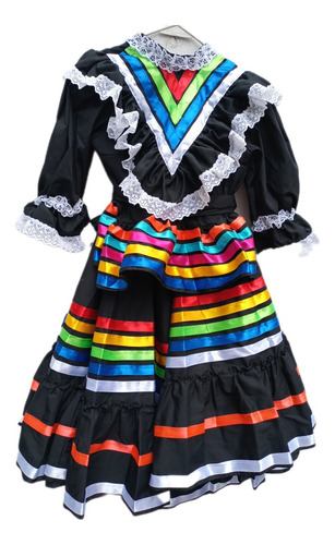 Vestido Regional Jalisco Doble Vuelo 2 Pza Largo 90 Cm Envio