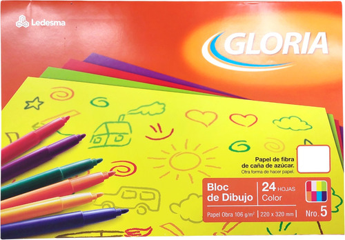 Block  De Dibujo Gloria N°5 24 Hojas De 8 Colores