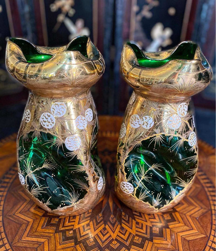Par De Vasos Em Cristal De Murano Veneziano Verde (Usado)