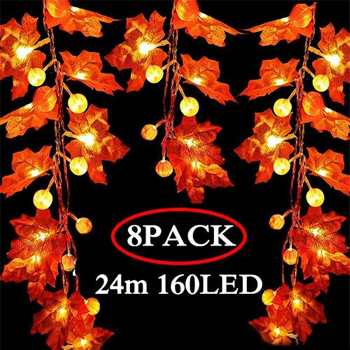 Paquete De 8, Luz De Calabaza De Arce 24 Cm 160led Serie Hal