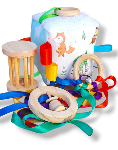 Kit Montessori Madera Xl Rodari Sonaja Cintas Cubo Didáctico