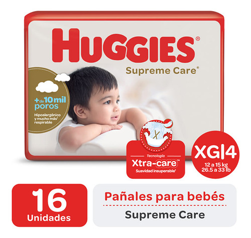 Pañales Huggies Supreme Care Talle Xg X 16 Unidades