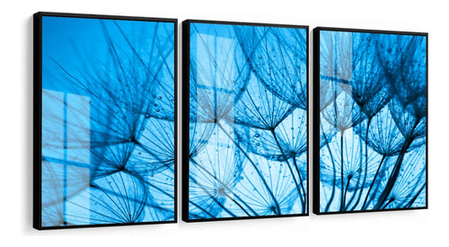 Quadros Decorativos Flores Azul Dente De Leão Moldura Vidro