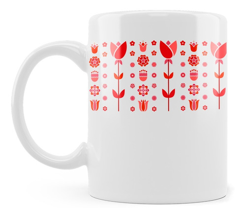 Caneca Xícara Estampa Retrô Floral Flores Flor Vermelhas