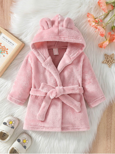 Roupão Infantil Fleece Capuz Criança Bichinhos Piscina Rosa