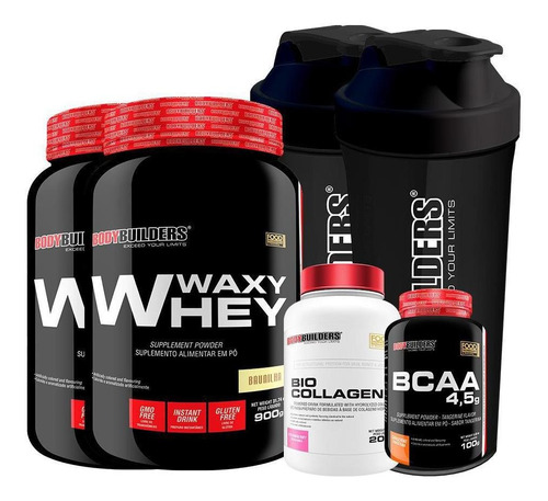 Kit 2 Waxy Whey 900g Bau+ Colágeno + Bcaa 100g+ 2x Coquete