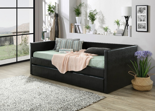 Imagen 8 de 10 de Cama Abatible, Hermosa Cama Canguro Tacto Piel Negro, Daybed
