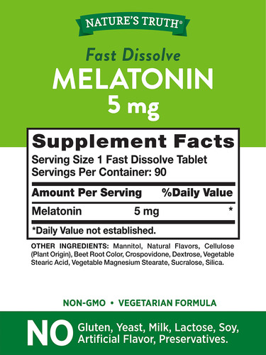 Nature's Truth Melatonina 5 Mg 180 Tabletas Sabor Baya