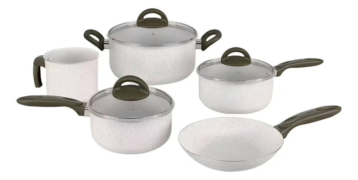 Jogo Panelas Brinox Ceramic Life Suprema Vanilla Kit 5 Peças