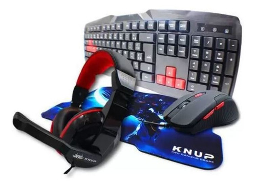 Imagem 1 de 7 de Kit Gamer Knup Teclado Mouse 3200dpi Headset Mousepad Kp2061