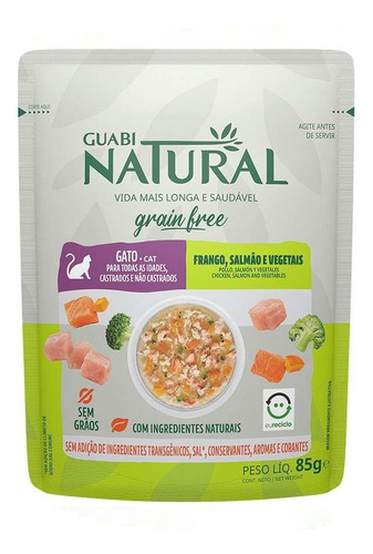 Ração Úmida Gato Guabi Natural Grain Free Frango Salmão 85g