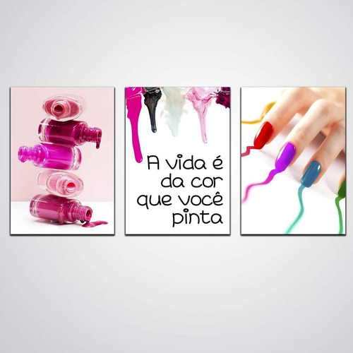 Quadro Decorativo 3 Peças Manicure Salão Cabeleira Cor Outro