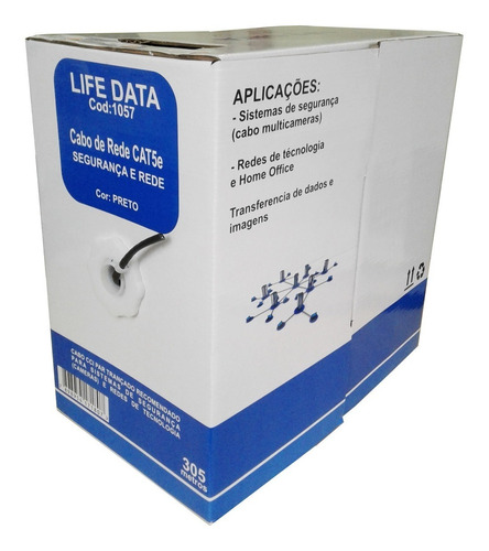 Cabo De Rede Cat5e Preto Life Data 4 Pares 305 Metros Cftv