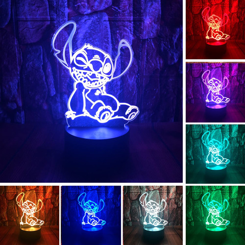 Linda Figura Anime Dibujo Animado Lilo Stitch Kawaii 3d Led