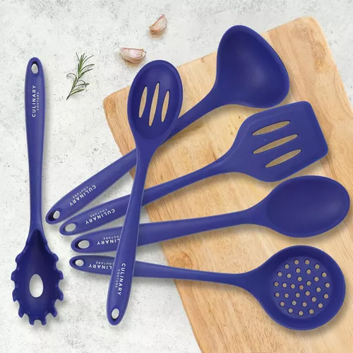 Conjuntos de utensilios de cocina de silicona y acero.