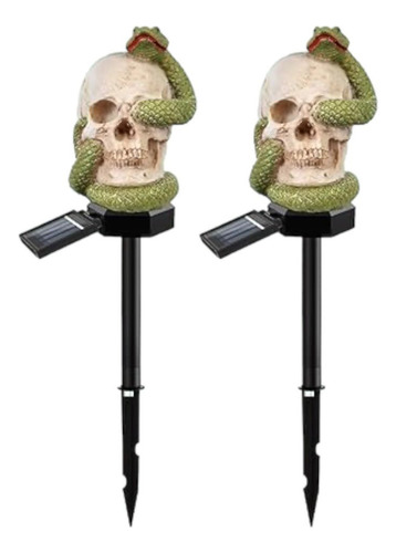 Pack 2 Estacas Solares Halloween Cráneo Calavera Luz Cálida