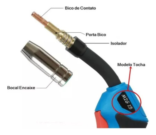 Bico Difusor Bocal Tocha Solda Mig 0.8mm 130 V8 15ak S/ Gás