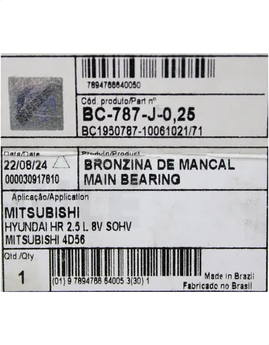 Jogo Bronzina Central 025 Hr/bongo K2500 07/14 Bc787j