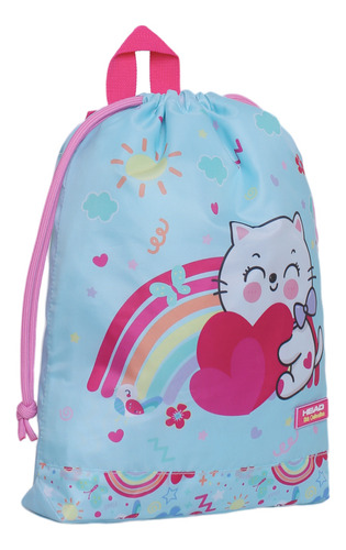 Mochila Gymbag Infantil Kinder Cat Rainbow Menta Head