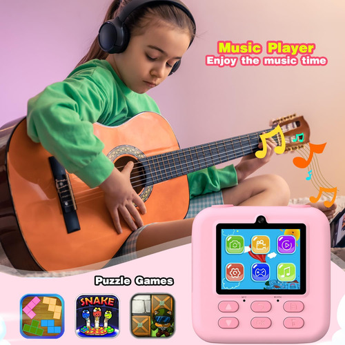 Cámara Digital Rosa Para Niños, Impresión Instantánea De Fot